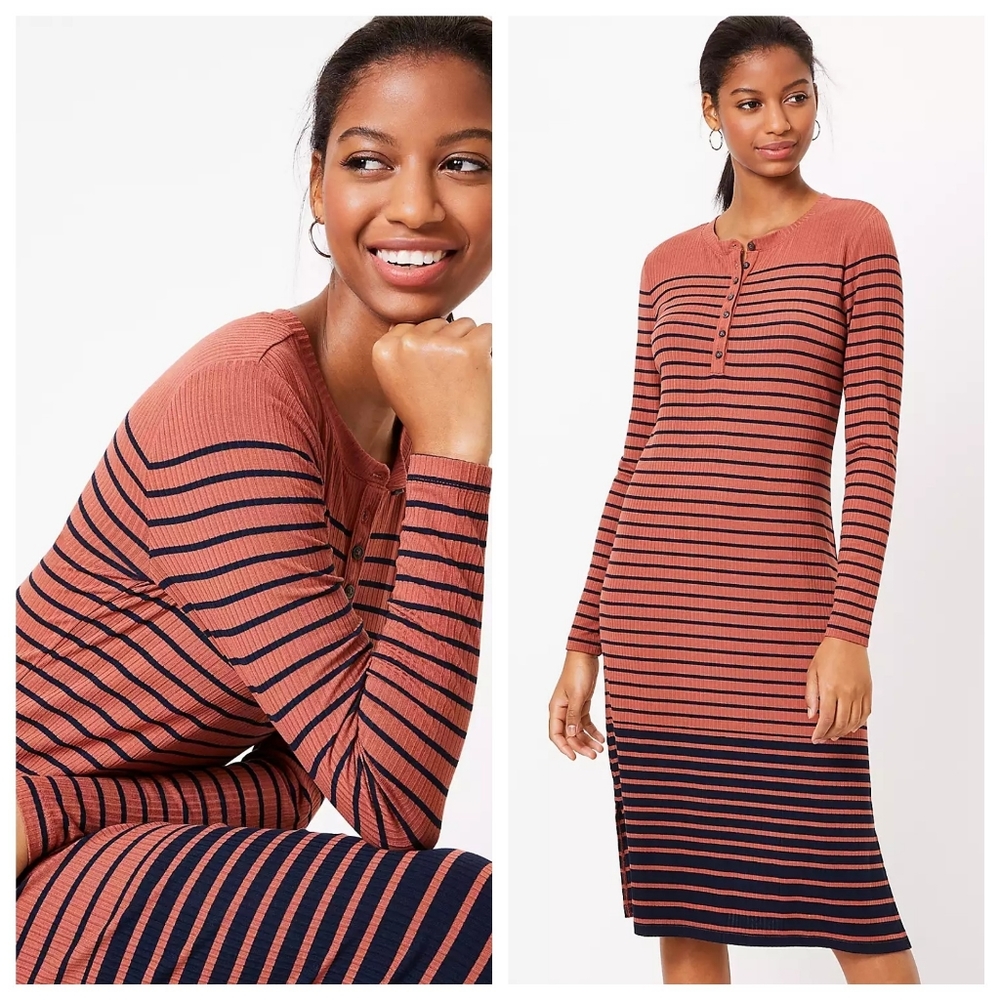 NWT Loft Striped Henley Dress